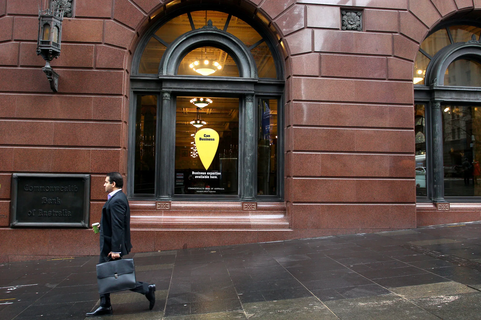 Outside a Commonwealth Bank of Australia (CBA) branch at Martin Place in the central business district of Sydney.