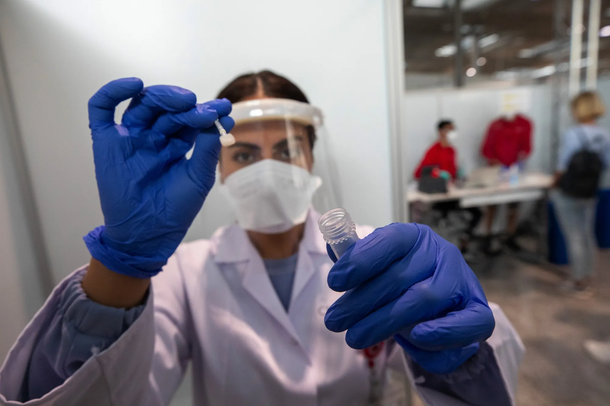 A medic at a Covid-19 test center, in Frankfurt.