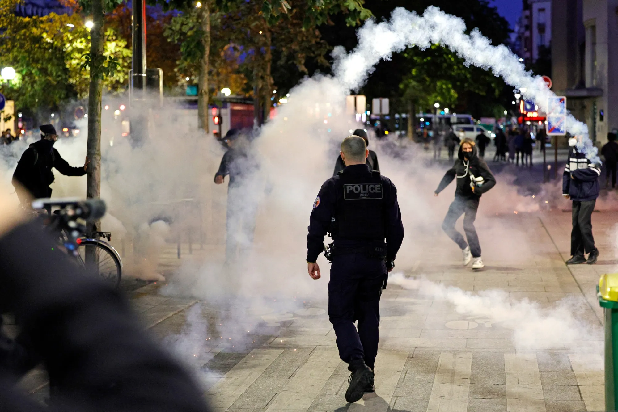 Police face protesters in Paris on Sept. 18.