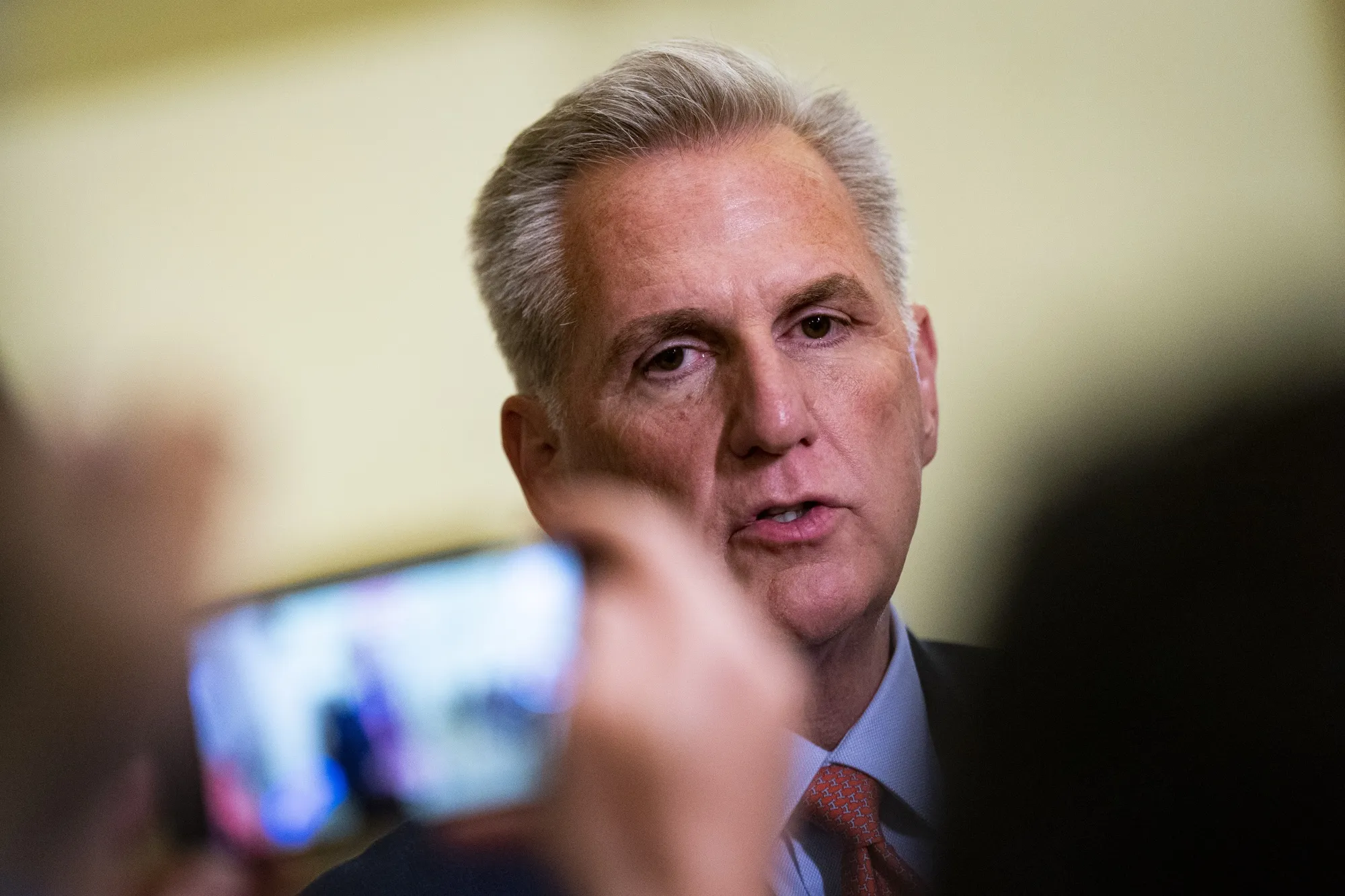 US House Speaker Kevin McCarthy, a Republican from California, speaks to members of the media at the US Capitol in Washington, DC, US, on Wednesday, May 24, 2023. Debt limit talks in Washington have hit a fresh impasse with negotiators far apart on key issues, especially the spending cuts demanded by Republicans, as time runs short to avert a historic US default.