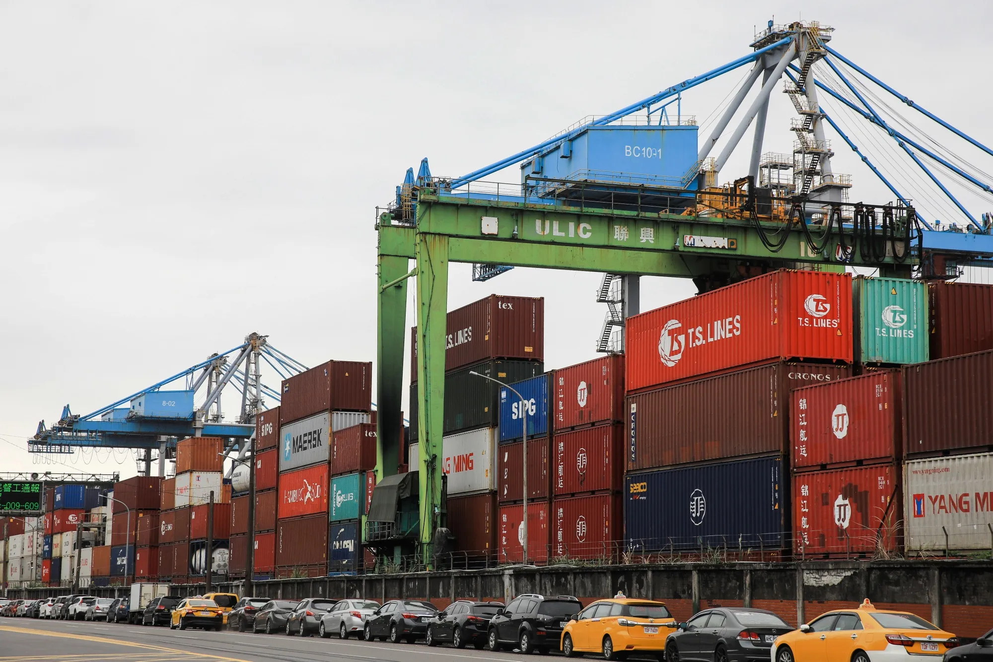 Shipping containers stacked at the Port of Keelung in Keelung, Taiwan.