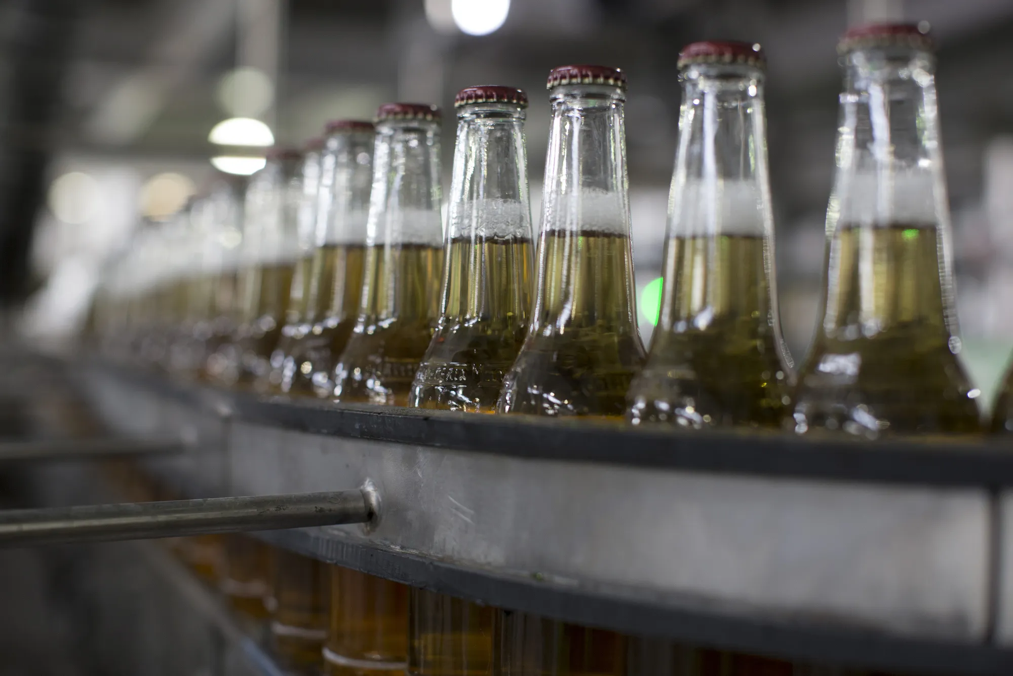 Bottles of&nbsp;beer move along a conveyor belt&nbsp;in Guadalajara, Mexico.