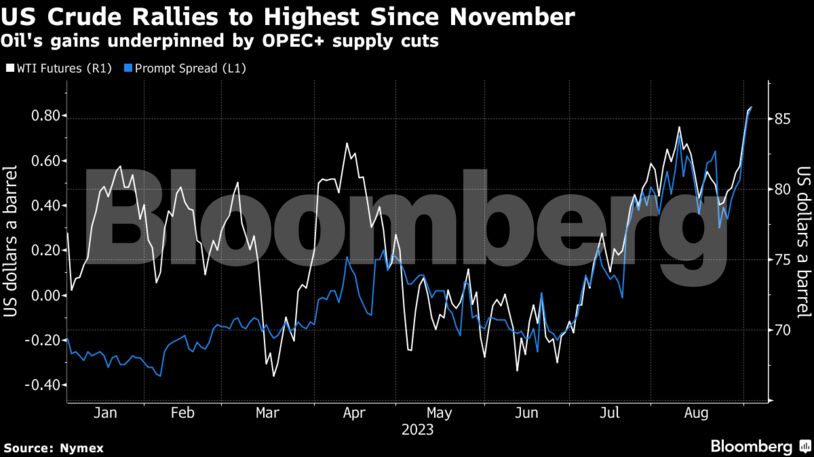 US Crude Rallies to Highest Since November | Oil's gains underpinned by OPEC+ supply cuts