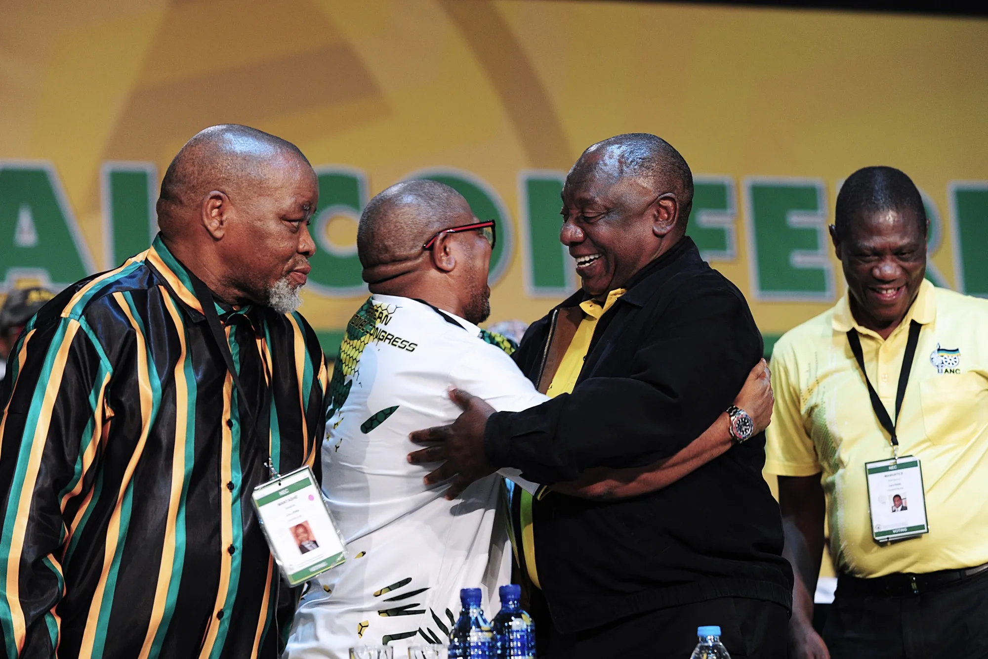 Cyril Ramaphosa, second right,&nbsp;on day four of the 55th national conference of the African National Congress party in Johannesburg, South Africa, on&nbsp;Dec. 19.