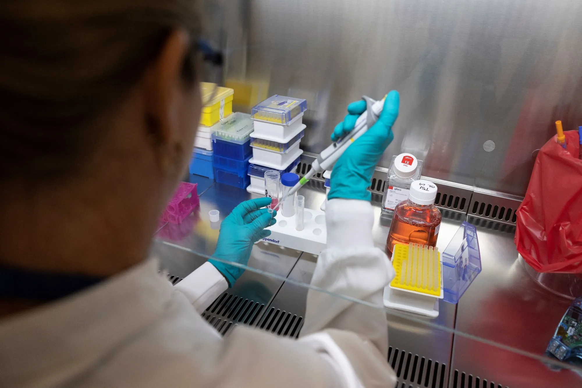 A searcher works in a research&nbsp;laboratory in Vitry-Sur-Seine, France.&nbsp;