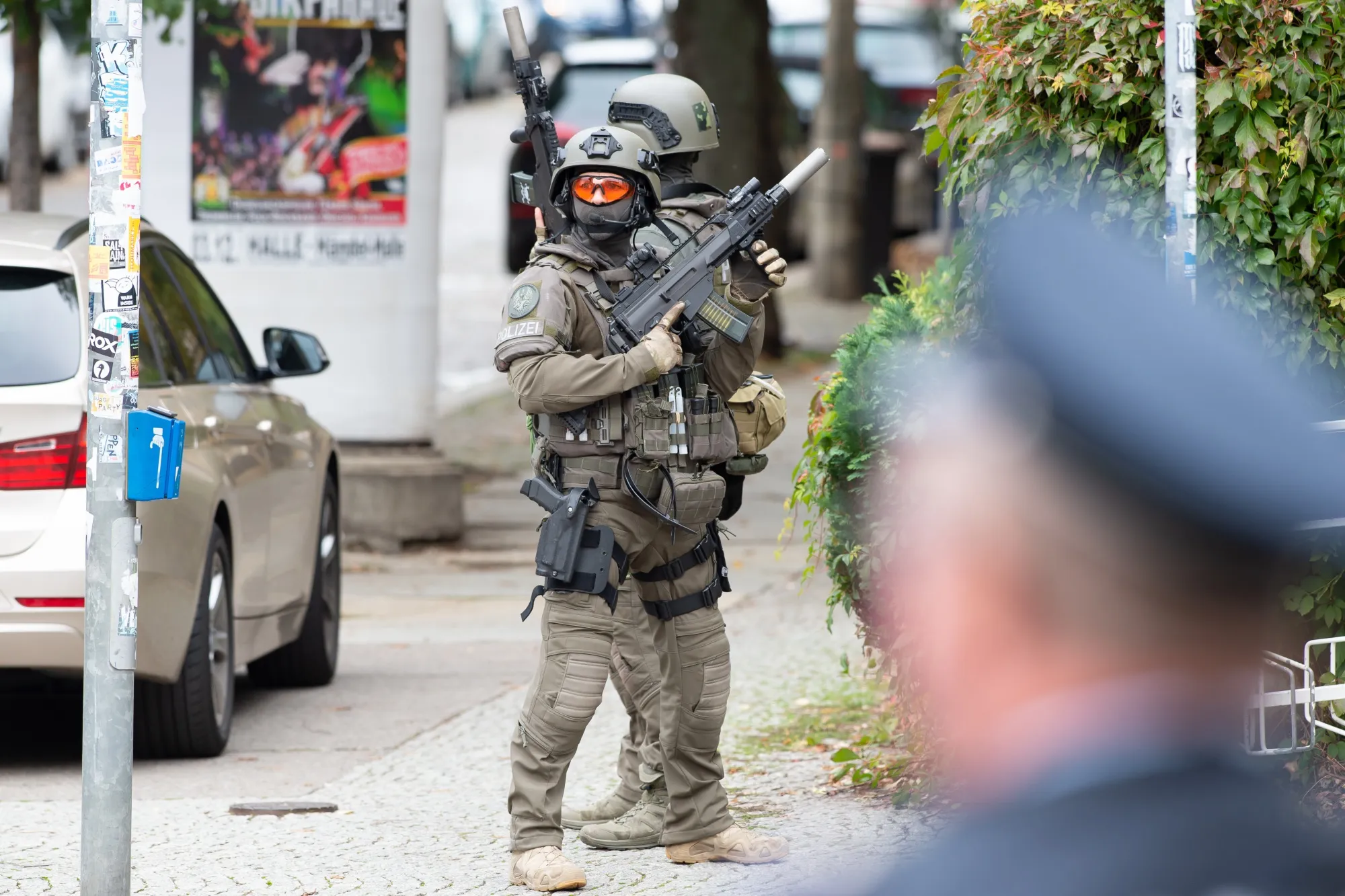 Tactical police secure the area near the shooting in Halle, Germany, on Oct. 9.