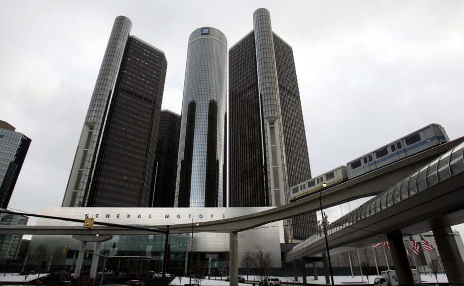 A floating folly: Detroit's elevated People Mover cruises past the Renaissance Center.