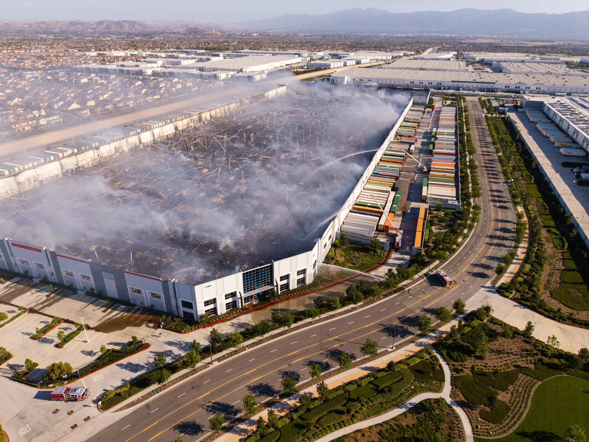 The Kimberly-Clark distribution center following the fire in Ontario, California, on April 7.