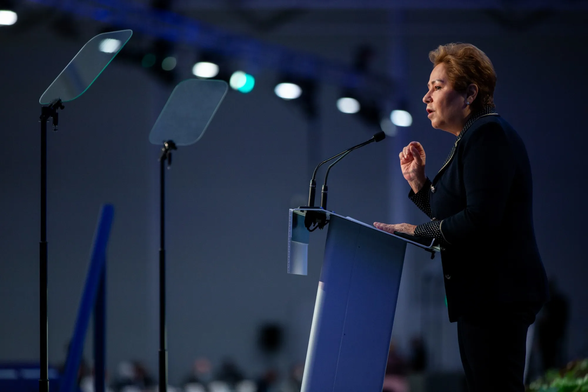 Patricia Espinosa Cantellano, executive secretary of the UN Framework Convention on Climate Change, speaks during the opening day of COP26.