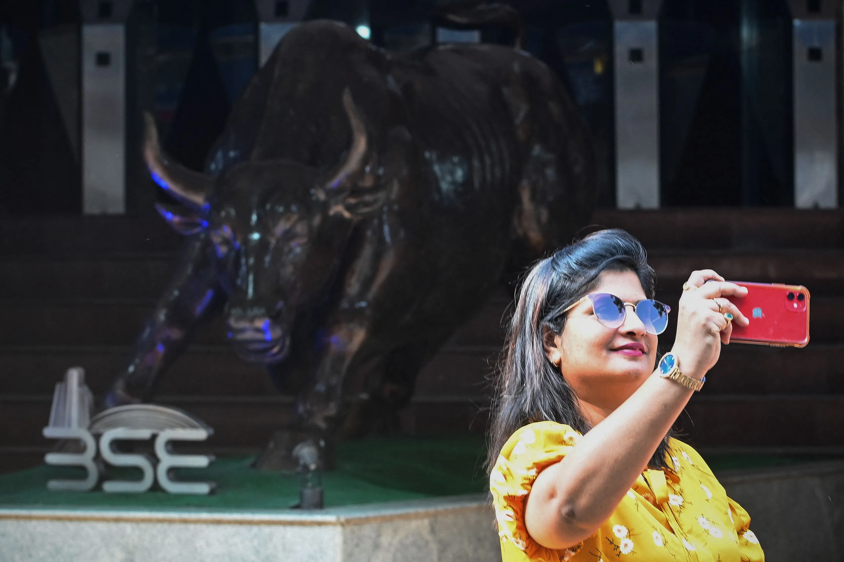 Outside the Bombay Stock Exchange in Mumbai.&nbsp;
