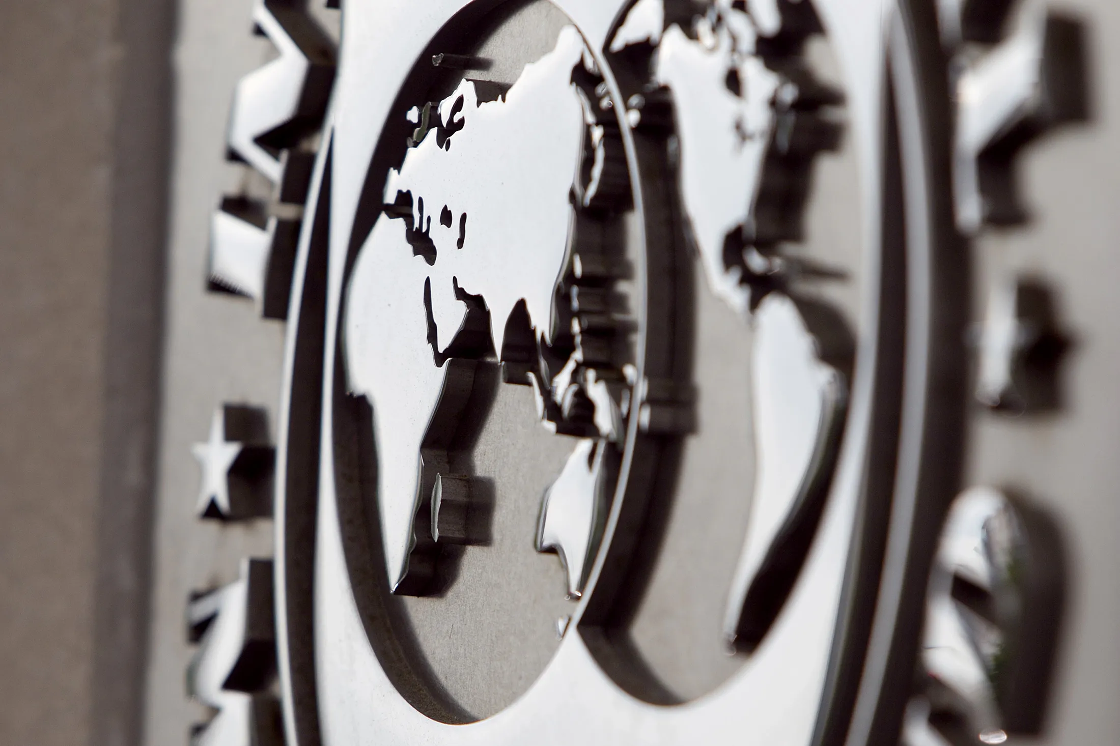 The logo of the International Monetary Fund (IMF) is displayed out the headquarters in Washington, D.C.