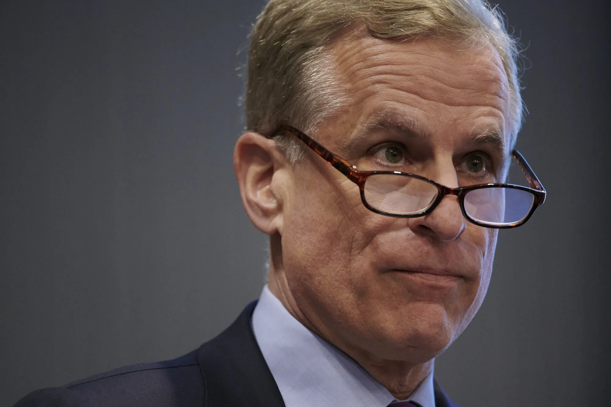 Robert Kaplan, president and chief executive officer of Federal Reserve Bank of Dallas, listens during the the Federal Reserve Bank of Atlanta & Dallas Technology Conference in Dallas, Texas, U.S., on Thursday, May 24, 2018. The title of the conference is 'Technology-Enabled Disruption: Implications for Business, Labor Markets and Monetary Policy.' Technology-enabled disruption refers to workers increasing being replaced by technology.