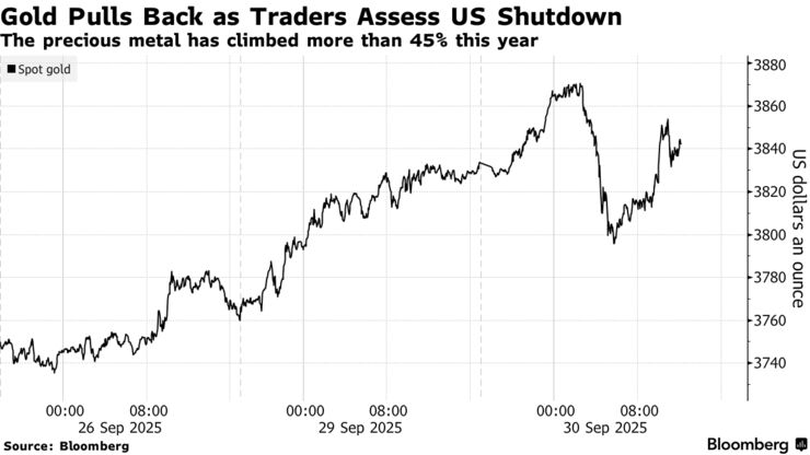 Gold Pulls Back as Traders Assess US Shutdown | The precious metal has climbed more than 45% this year