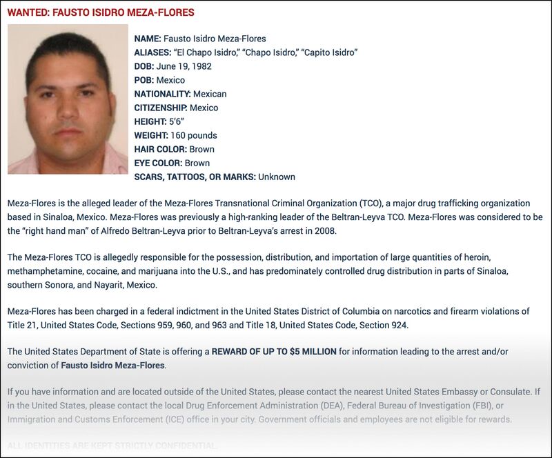 Screen capture of Fausto Isidro Meza-Flores' file