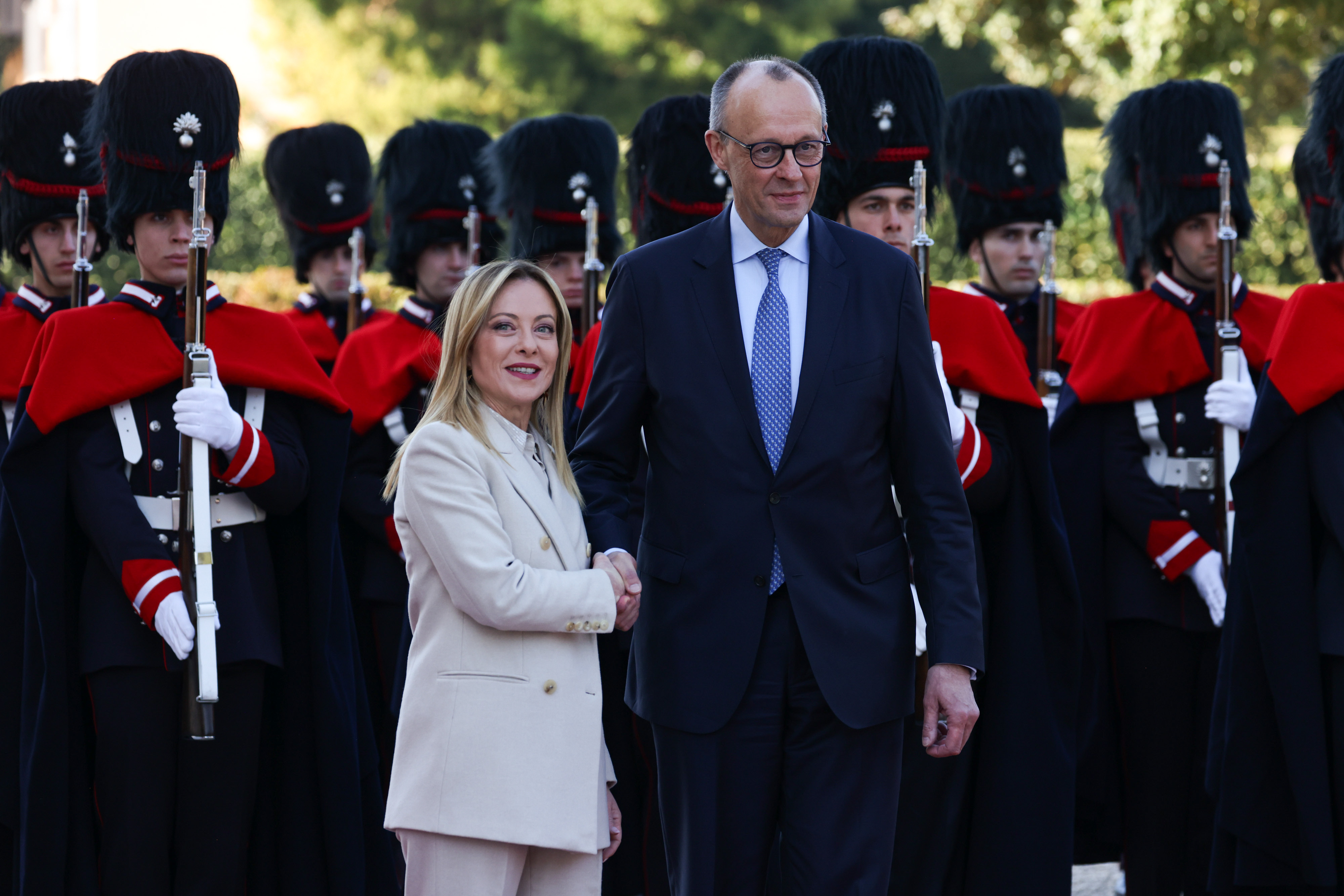 Giorgia Meloni and Friedrich Merz in Rome on Jan. 23. Photographer: Alessia Pierdomenico/Bloomberg
