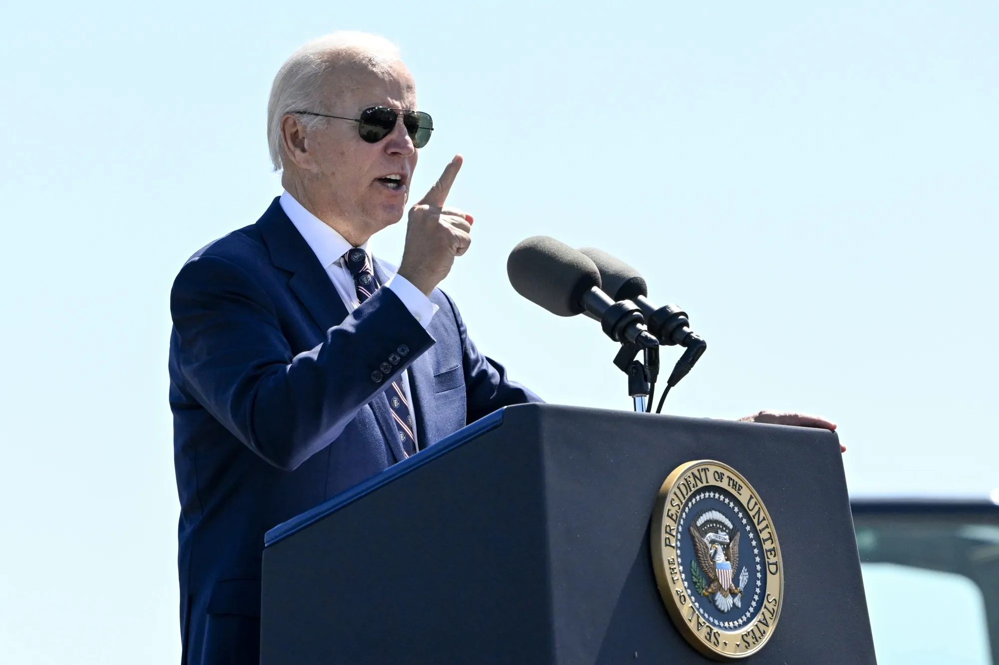 President Joe Biden speaks at the groundbreaking ceremony of a new Intel semiconductor plant near New Albany, Ohio, on Sept. 9.