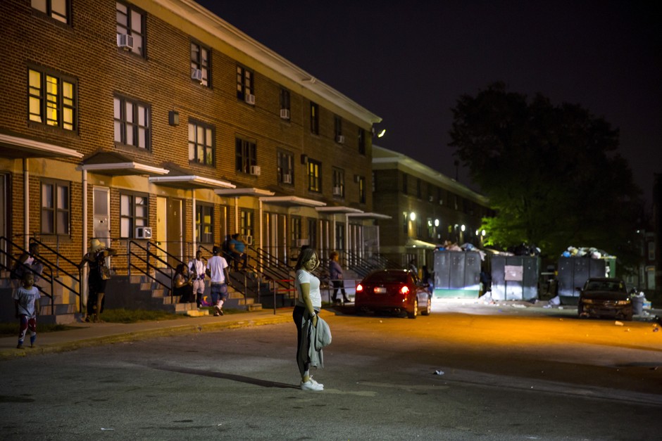 Residents of the Gilmor Homes housing projects in Baltimore, Maryland, where women have accused housing officials of sexual harassment.