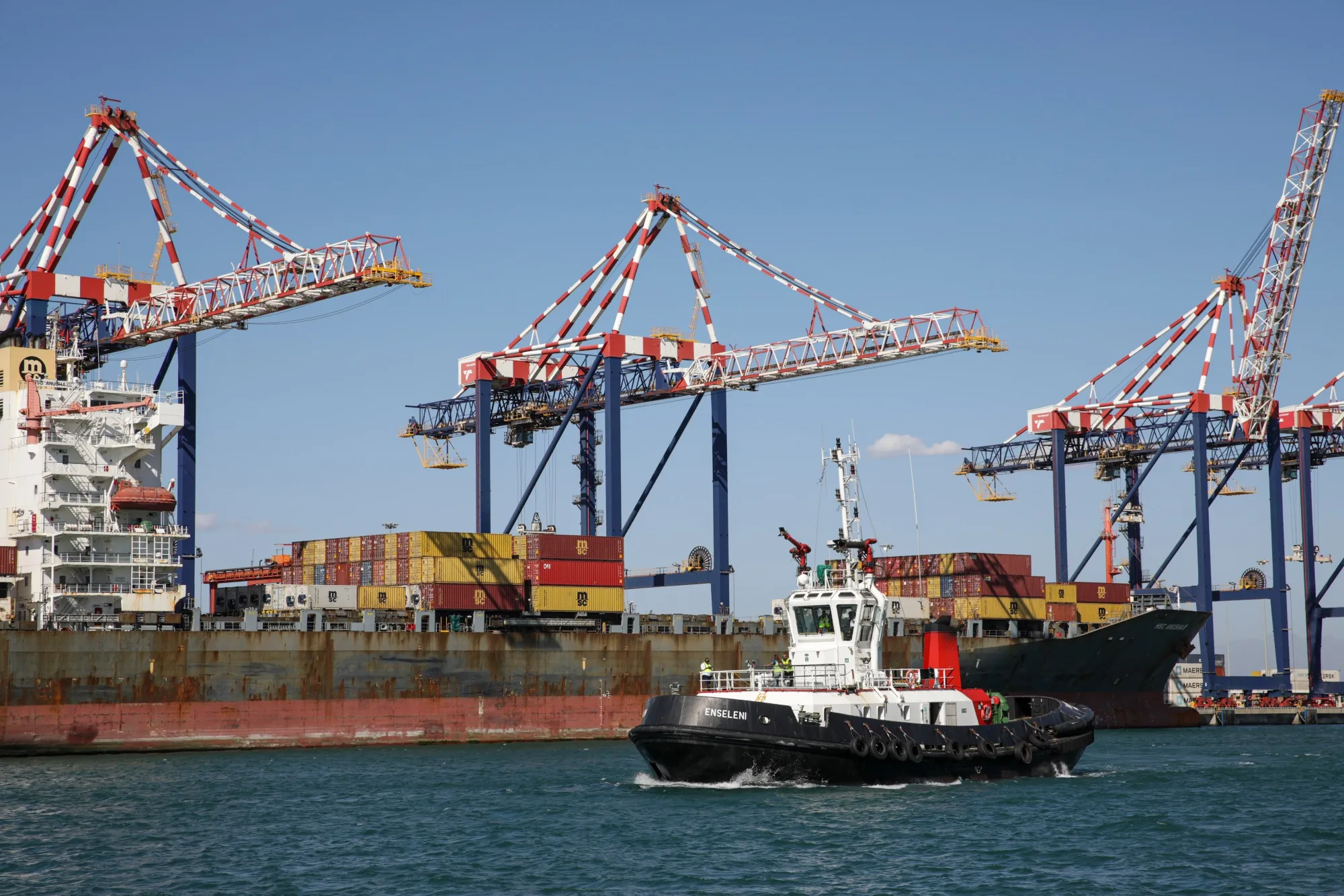 Container vessel docked at the Port of Cape Town in South Africa.