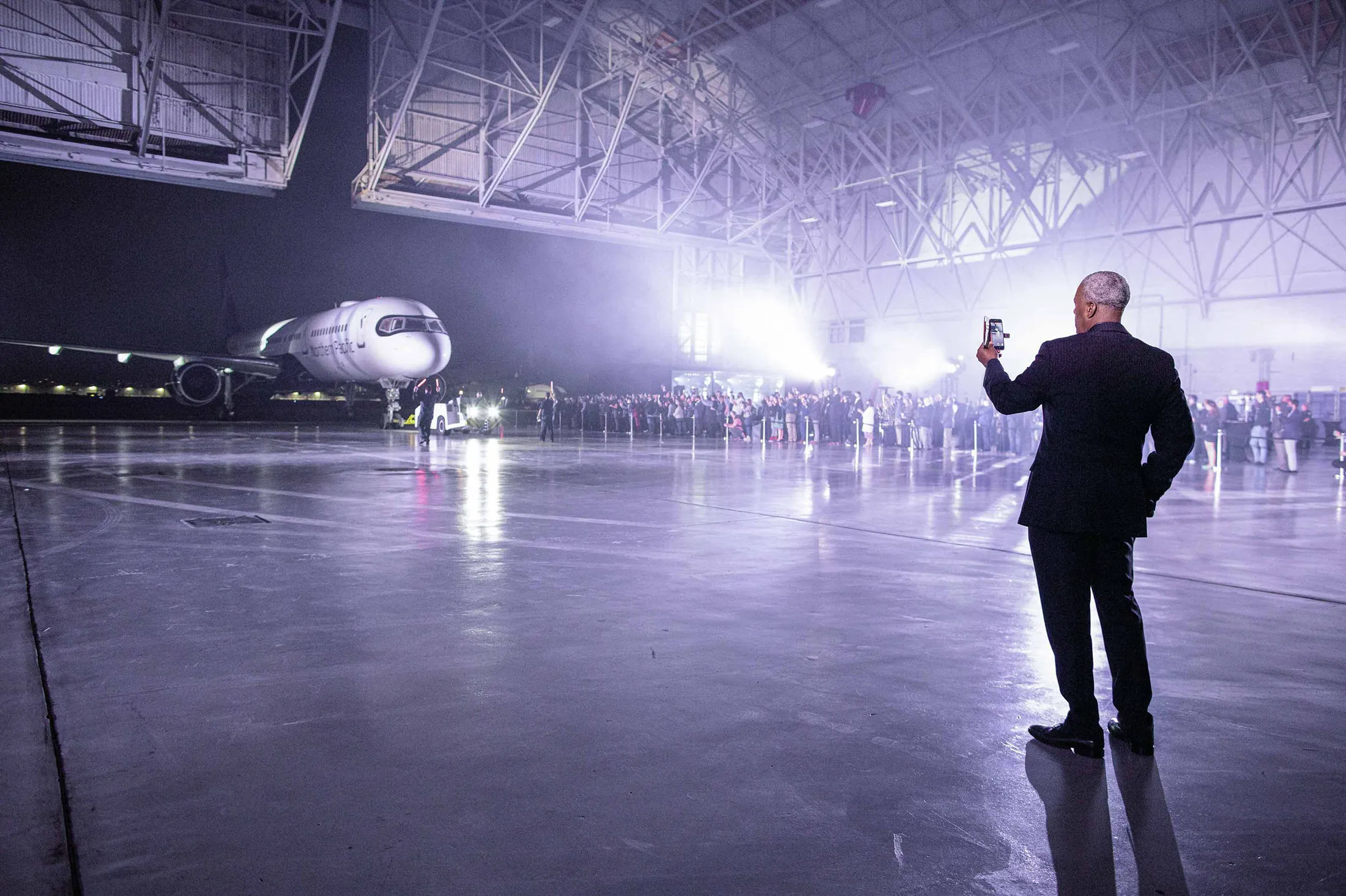 At the unveiling of the new livery on the carrier’s Boeing 757s in January in San Bernardino, Calif.
