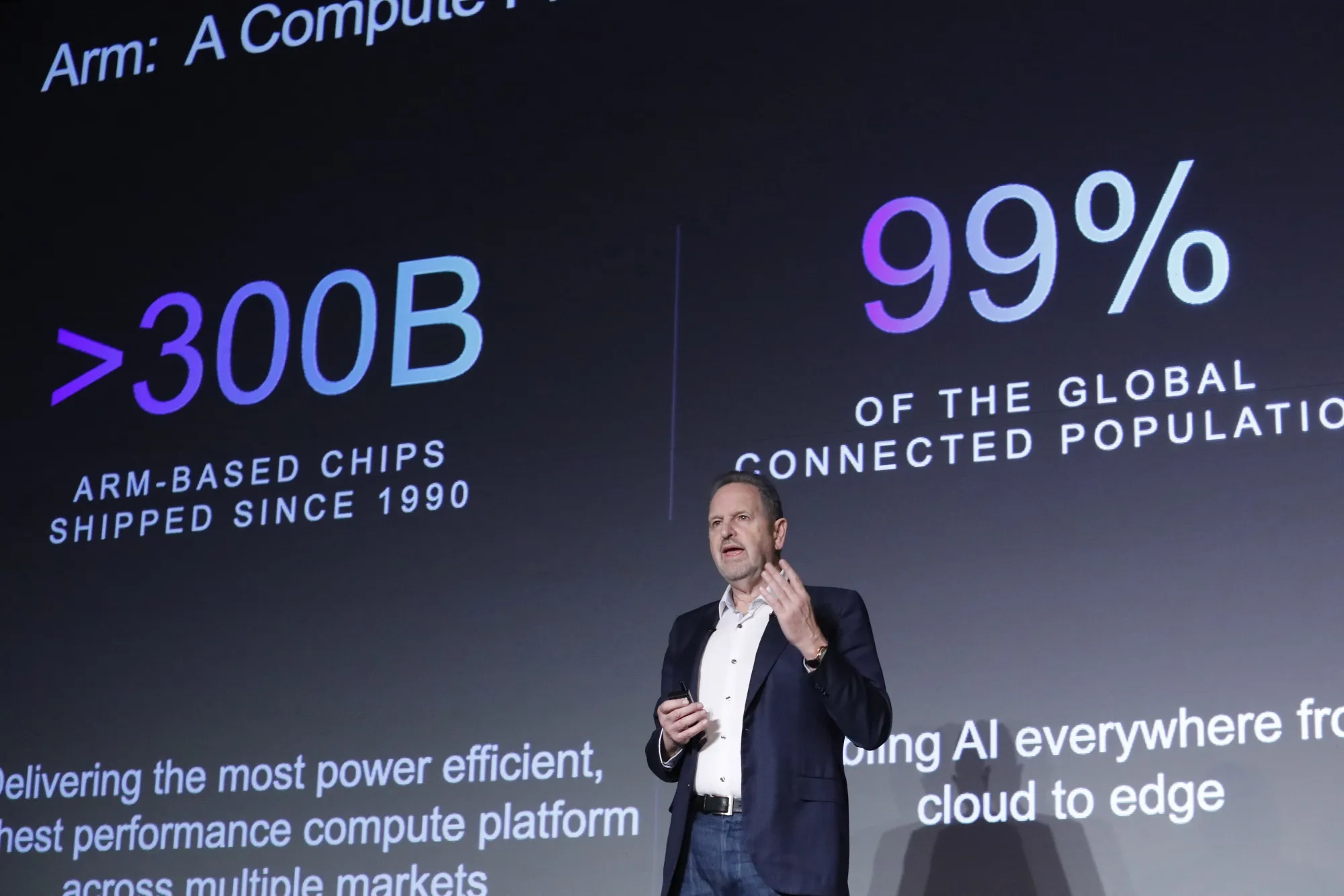 Rene Haas during the Transforming Business through AI Conference in Tokyo on Feb. 3.