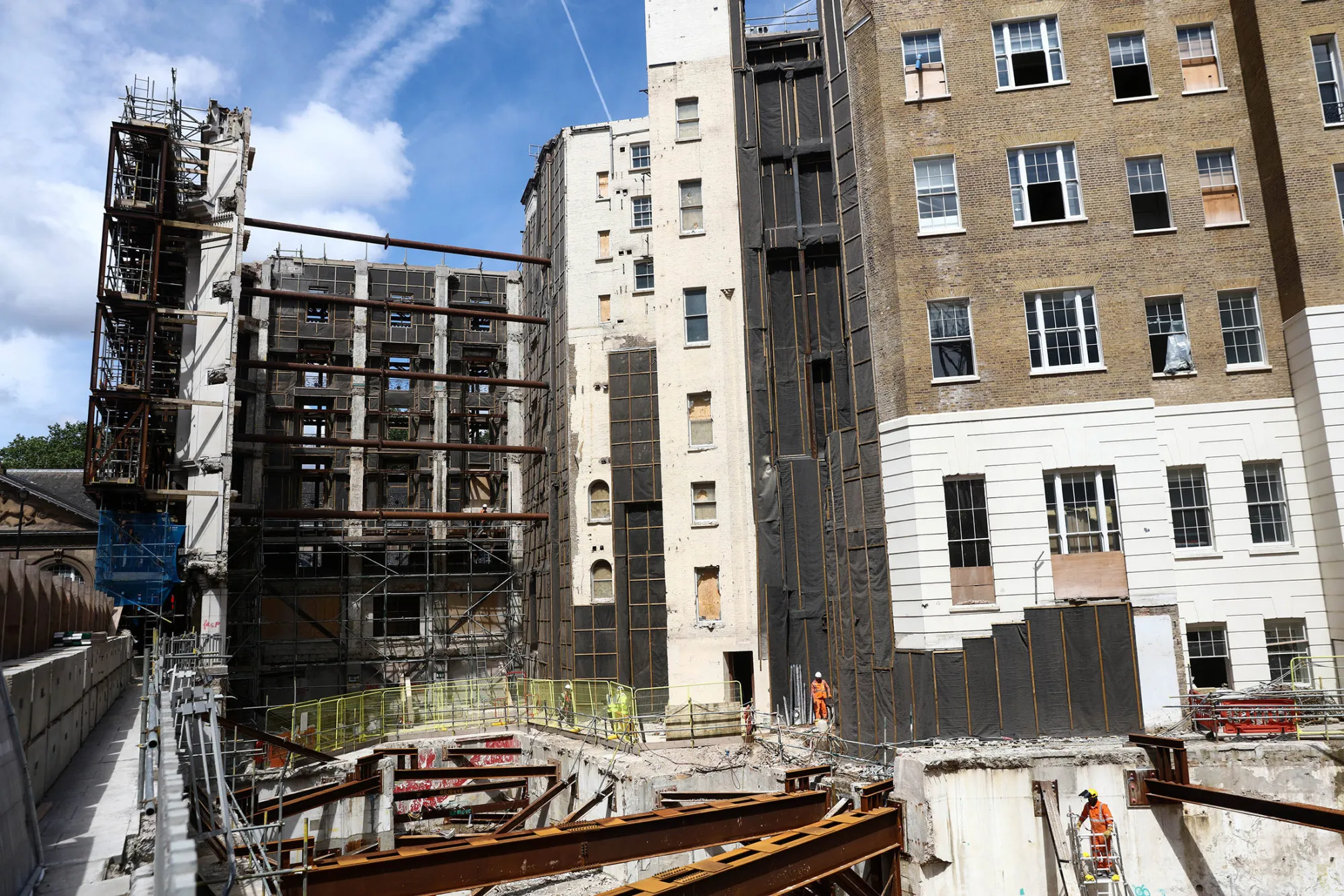 The facade of a building stands at the No.1 Palace Street a residential development by Northacre Plc in London.
