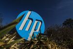 Signage is displayed outside HP Inc. headquarters in Palo Alto, California.