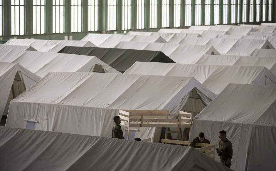 Tents set up in 2015 to house refugees in Berlin's former Tempelhof Airport, now replaced with more permanent accommodation. 