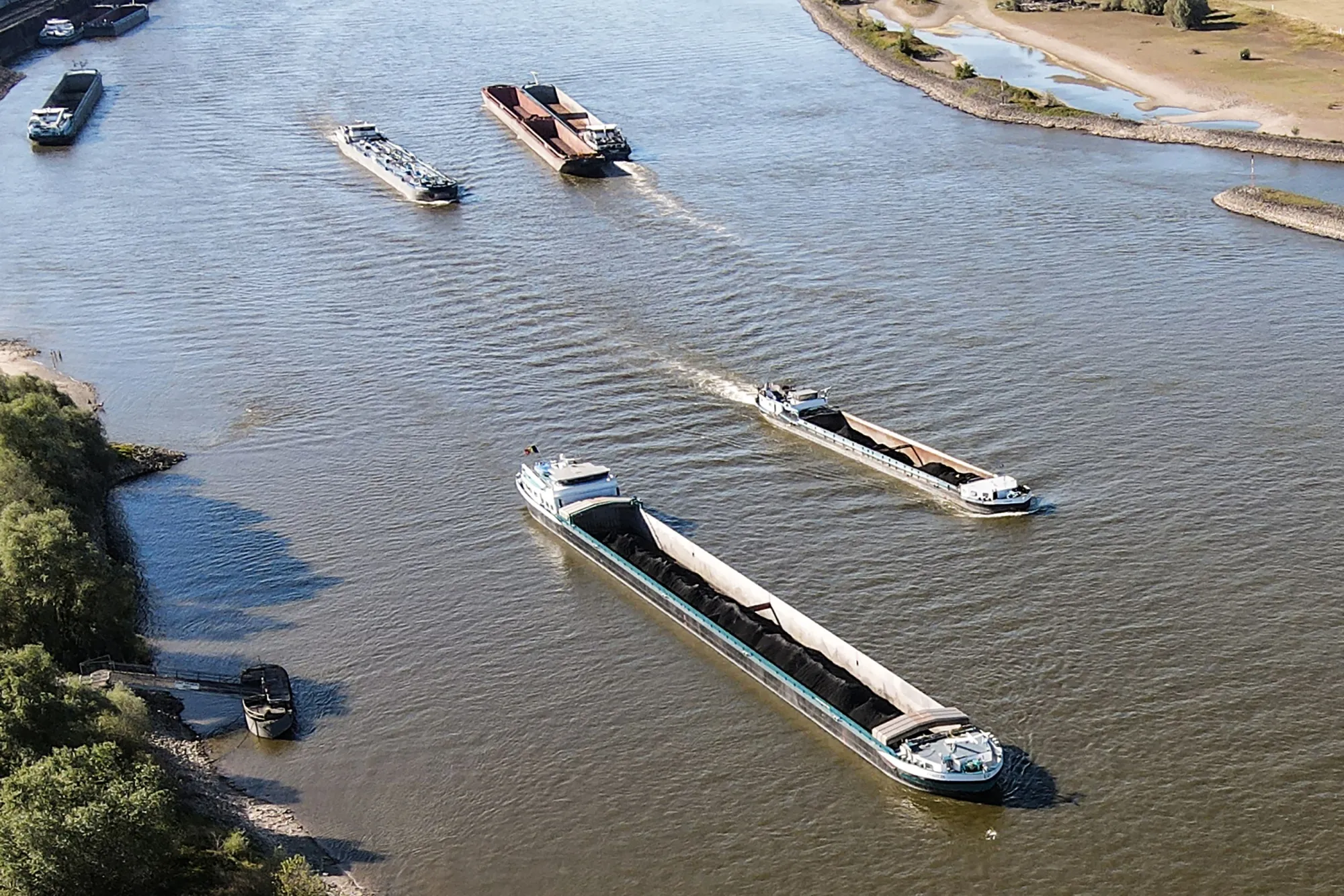 Coal is shipped along the River Rhine, in Germany.