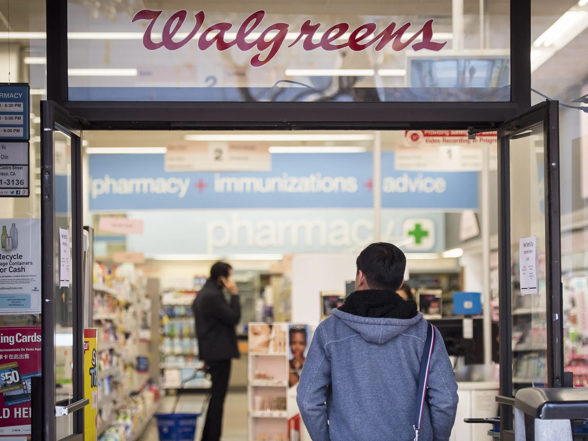 A customer enters a Walgreens Boots Alliance Inc. store in San Francisco.