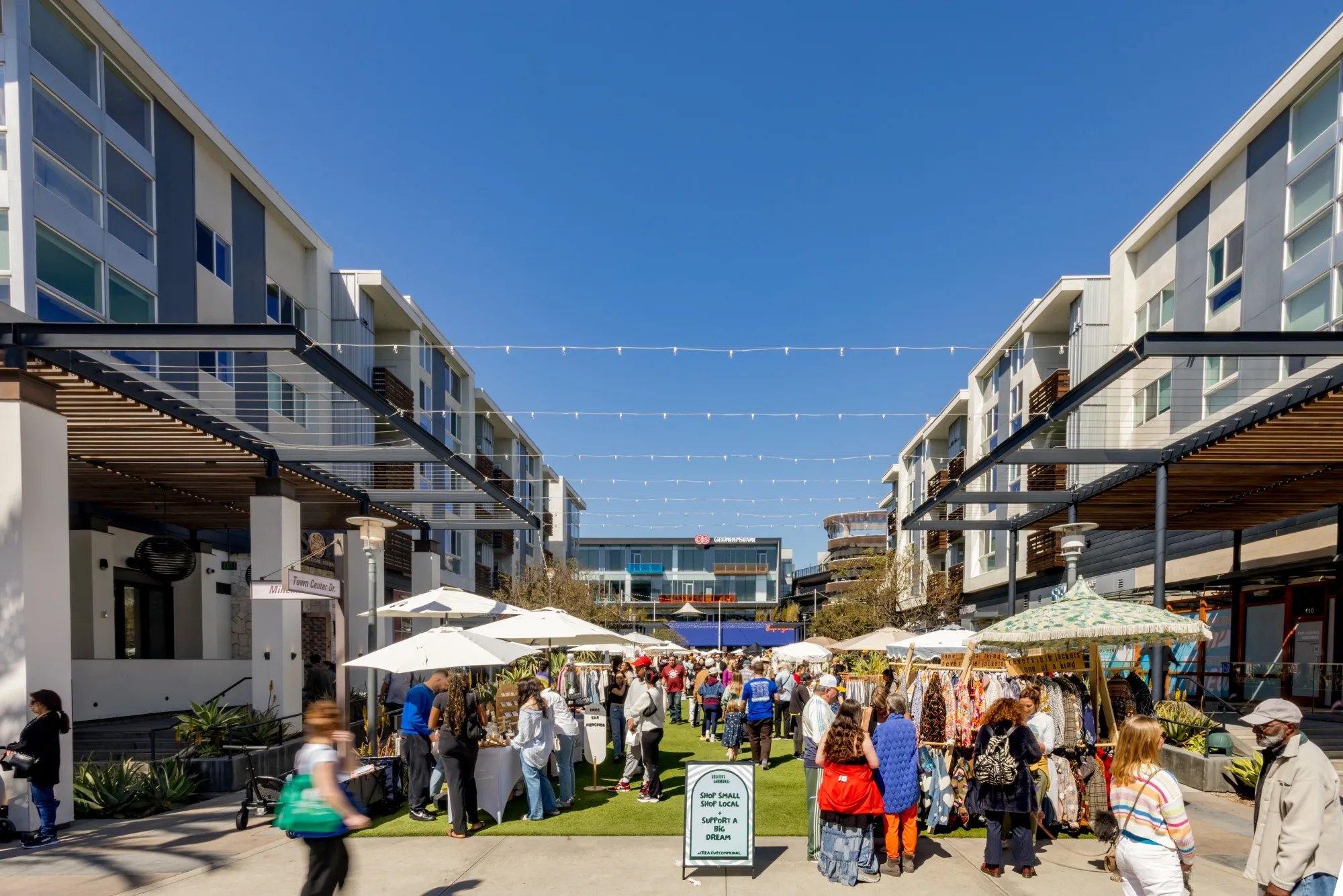 The Runway has retail storefronts and dining, in addition to residences and office space. 