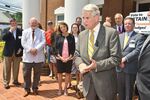 Tennessee Supreme Court Chief Justice Gary Wade discusses the retention of three Tennessee Supreme Court justices in Blountville, Tenn., on Aug. 5