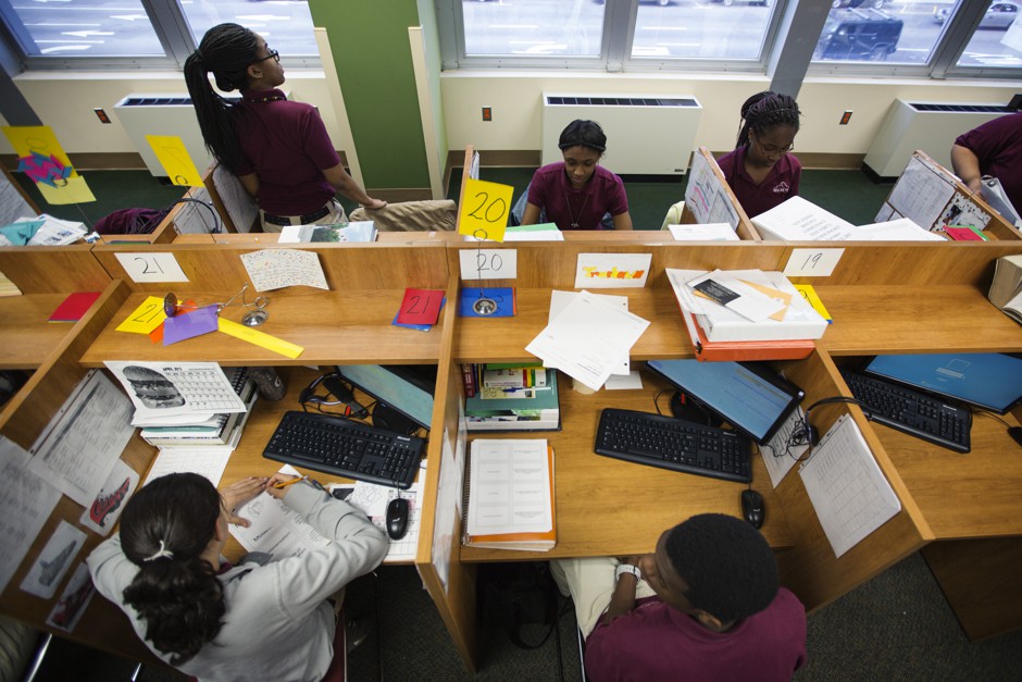 Students at their desks at Newark Prep Charter School in New Jersey. The state's public schools are among the nation's most segregated for black and Latino students.