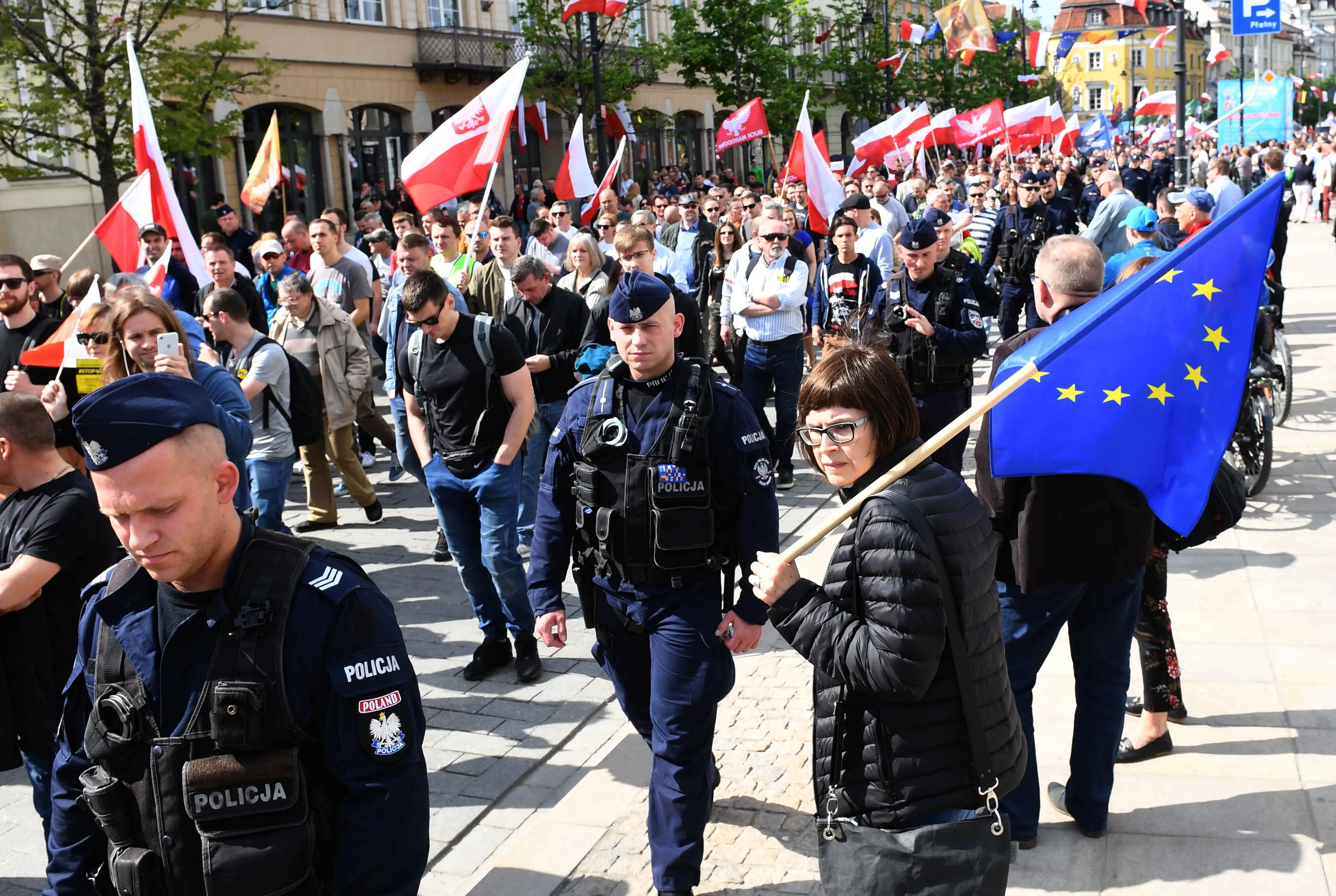 An anti-EU rally&nbsp;in Warsaw on May 1.
