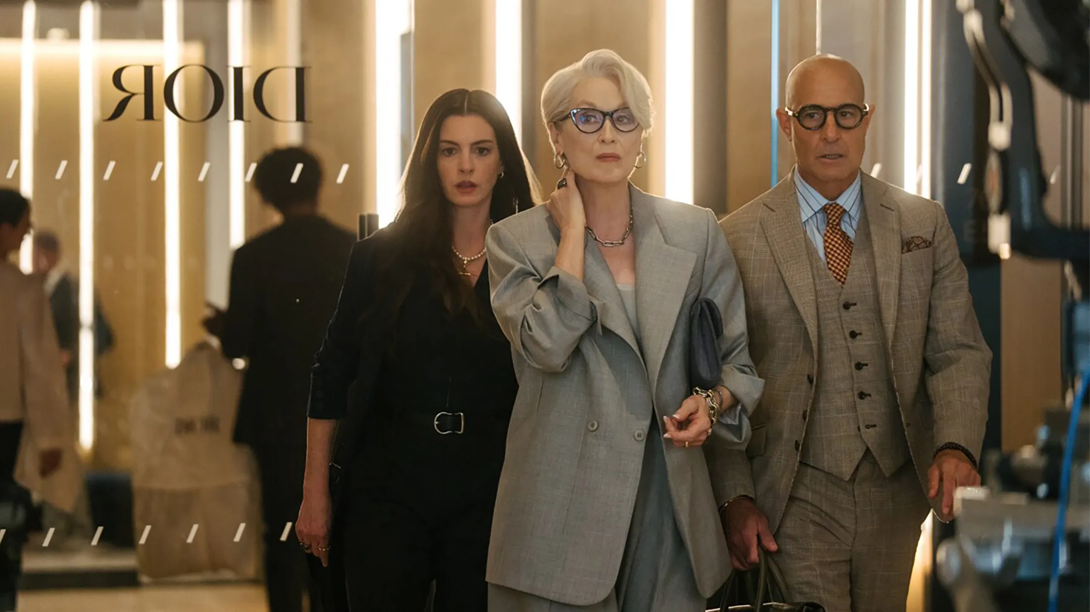 Anne Hathaway, from left, Meryl Streep and Stanley Tucci in 20th Century Studios The Devil Wears Prada 2.