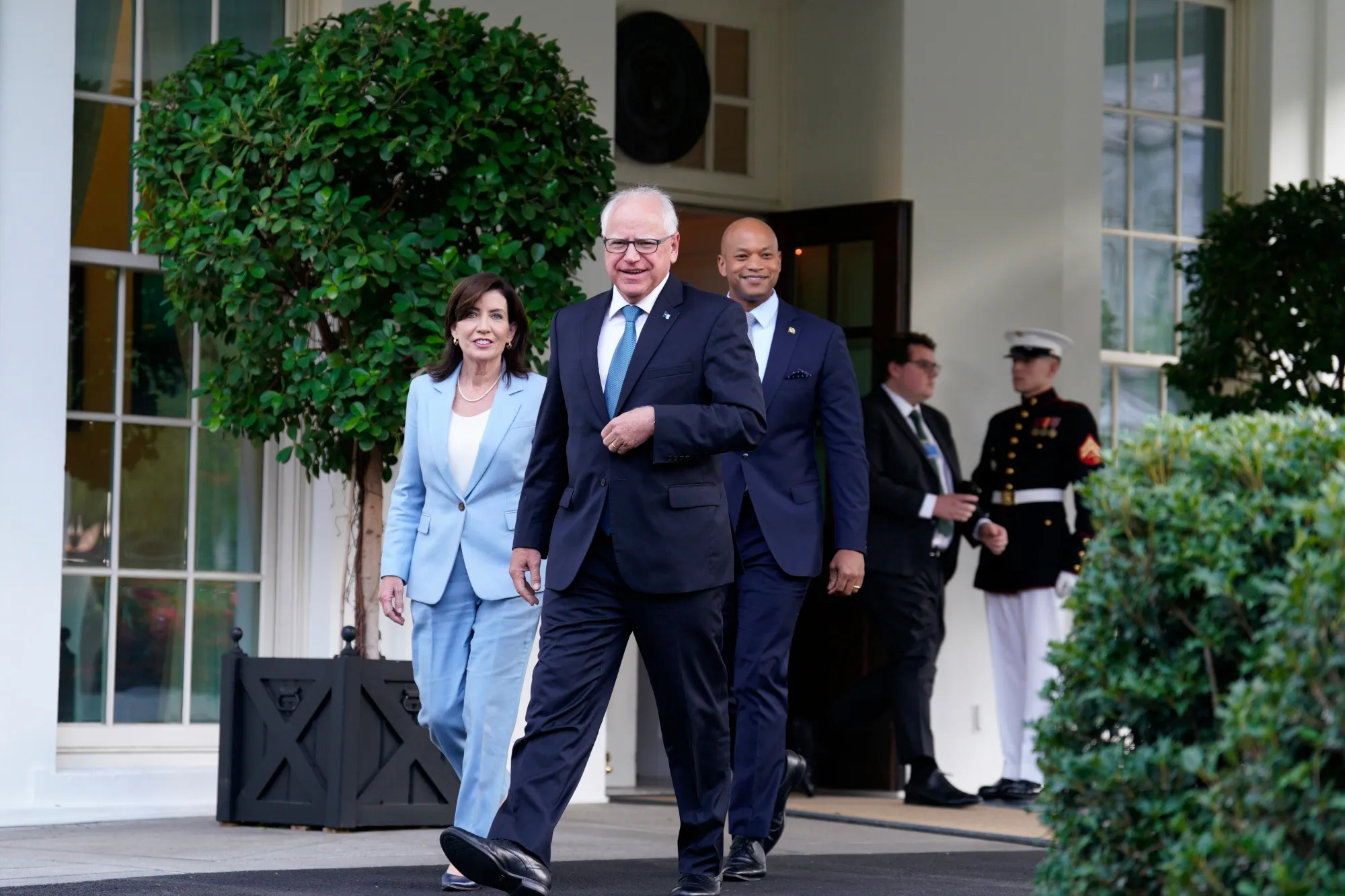 Tim Walz, governor of Minnesota, along with&nbsp;Kathy Hochul, governor of New York and Wes Moore, governor of Maryland.