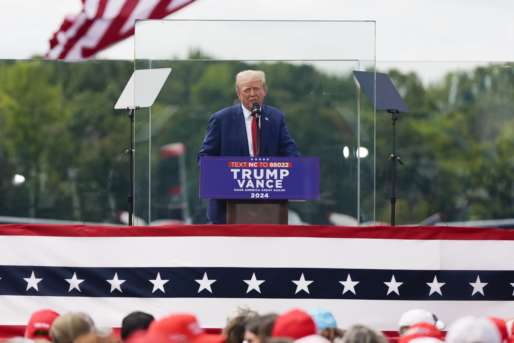Donald Trump speaks during a campaign rally at North Carolina Aviation Museum in Asheboro, North Carolina, on Aug. 21.