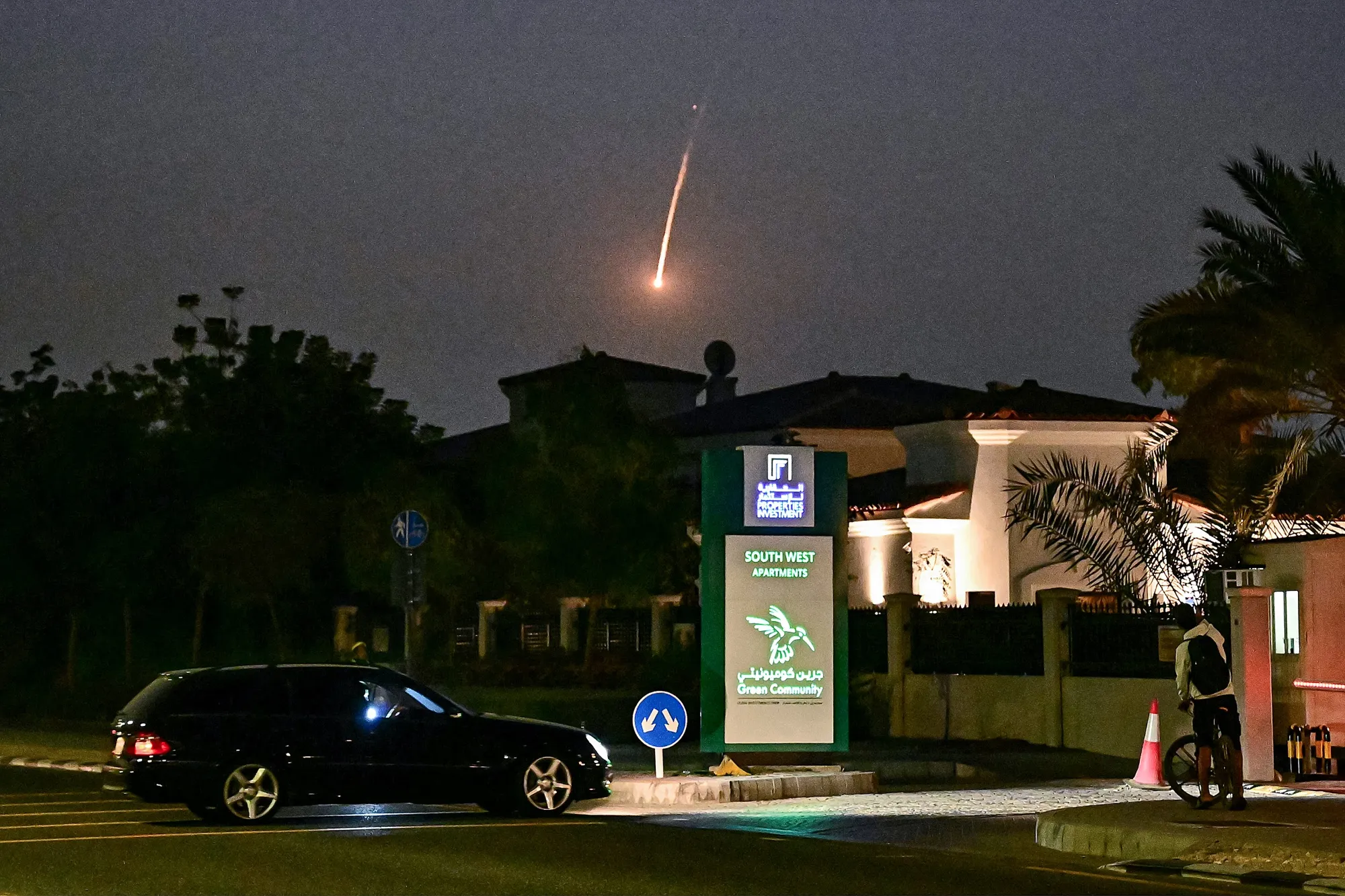 A projectile falls over Dubai on February 28.