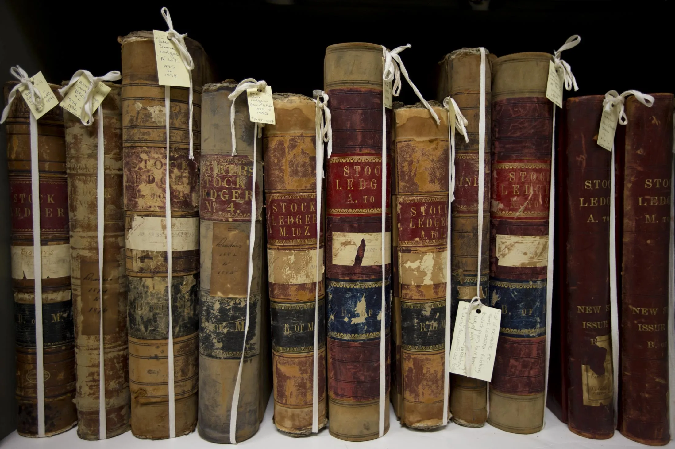 Stock ledgers from the 1800s seen in the Bank of Montreal vault at head office in Old Montreal, Quebec, May 12, 2017.