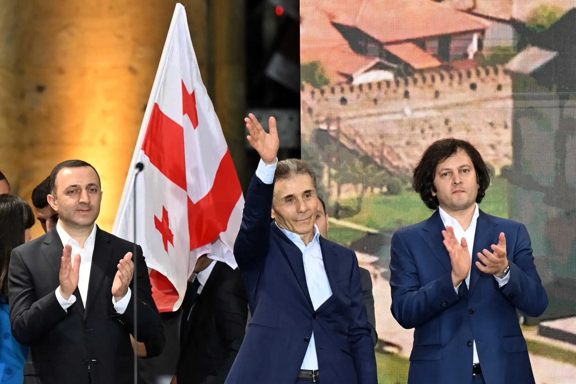 Bidzina Ivanishvili, center, during a rally in Tbilisi on April 29.