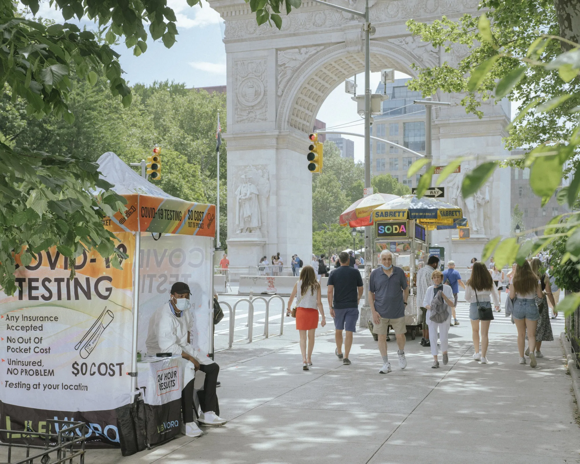 A mobile Covid-19 testing site outside Washington Square Park in New York, on May 22.