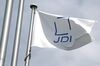 The Japan Display Inc. corporate flag files outside the company's plant in Mobara, Chiba Prefecture, Japan.