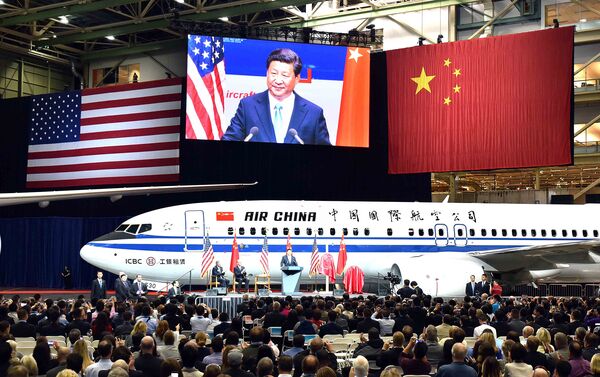 President Xi Jinping visits the Boeing commercial airplane factory in Everett, Washington, in 2015.