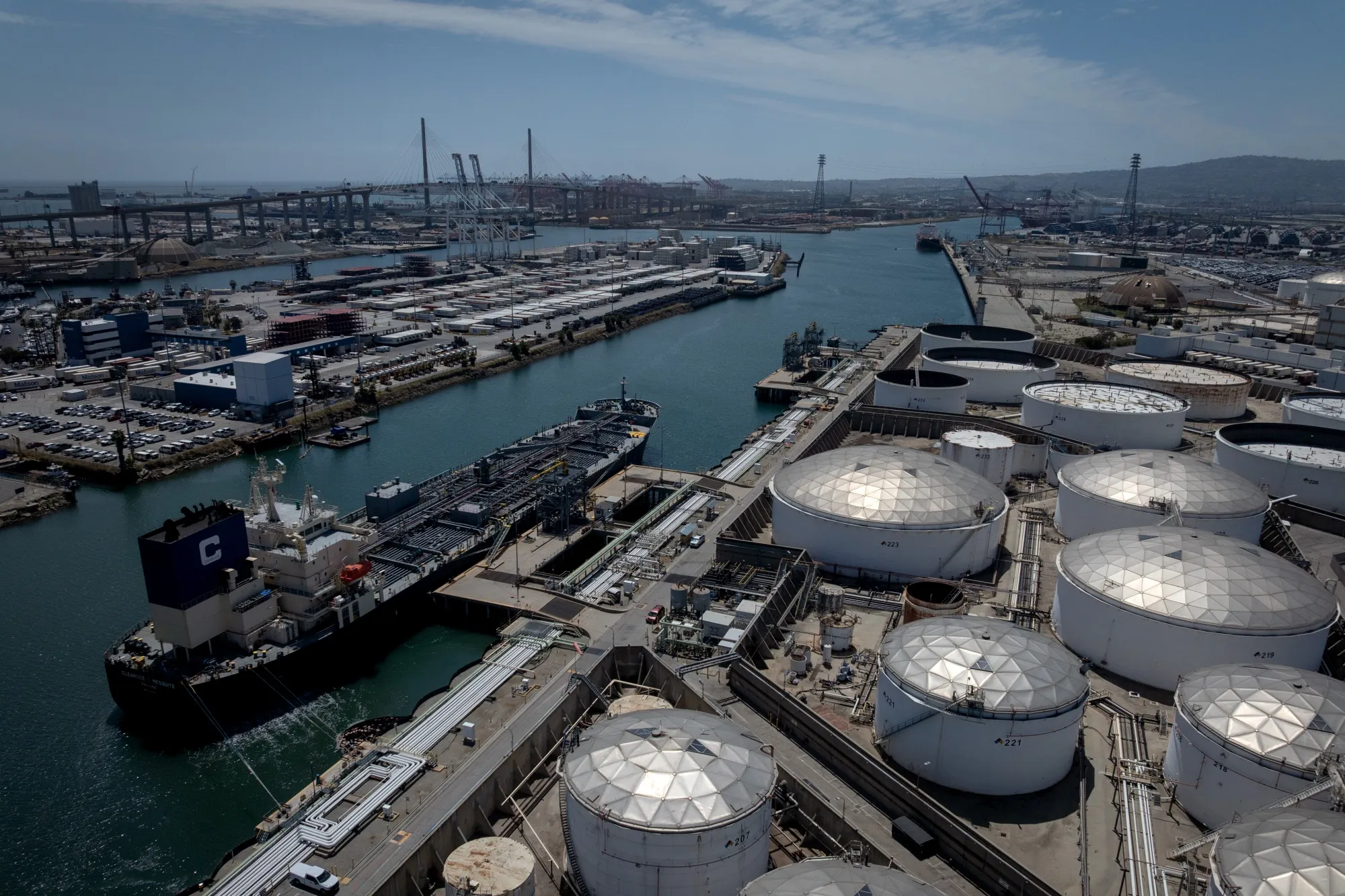 A chemical/oil products tanker at the Port of Long Beach in Long Beach, California.