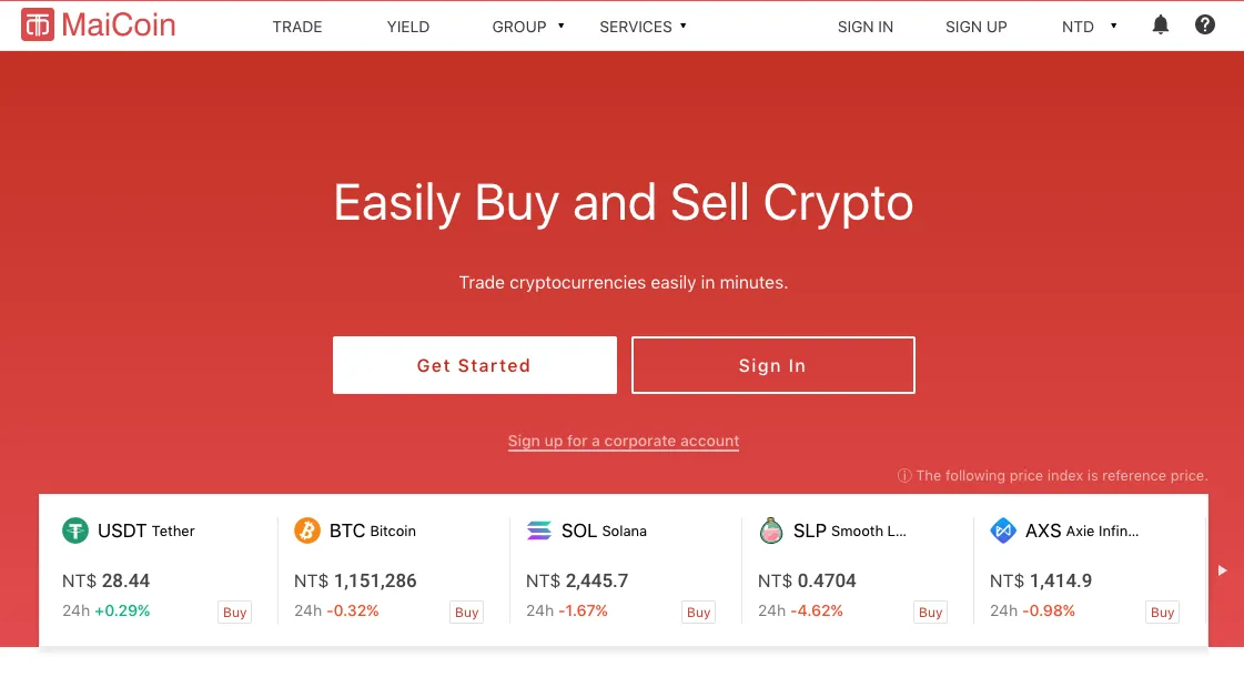 The&nbsp;MaiCoin website.