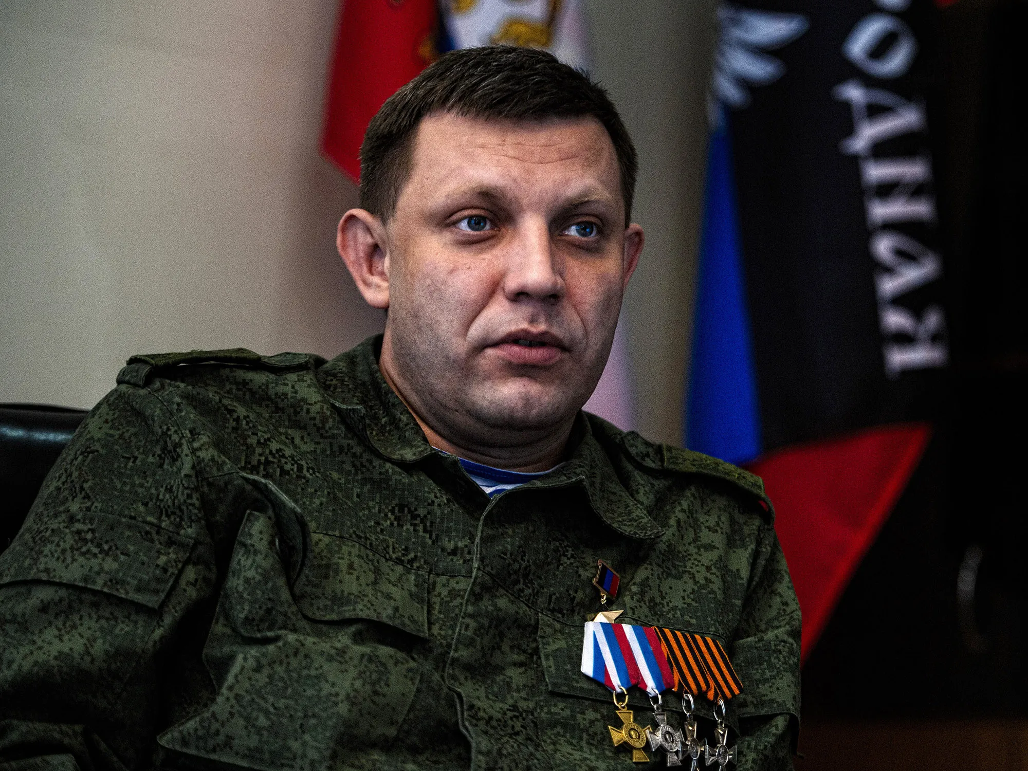 Alexander Zakharchenko&nbsp;speaks during an interview&nbsp;in the eastern Ukrainian city of Donetsk on April 8, 2015.&nbsp;