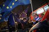 Anti-Brexit demonstrators wave European Union flags during the vote on a No-Deal Brexit outside Parliament in London. Bloomberg