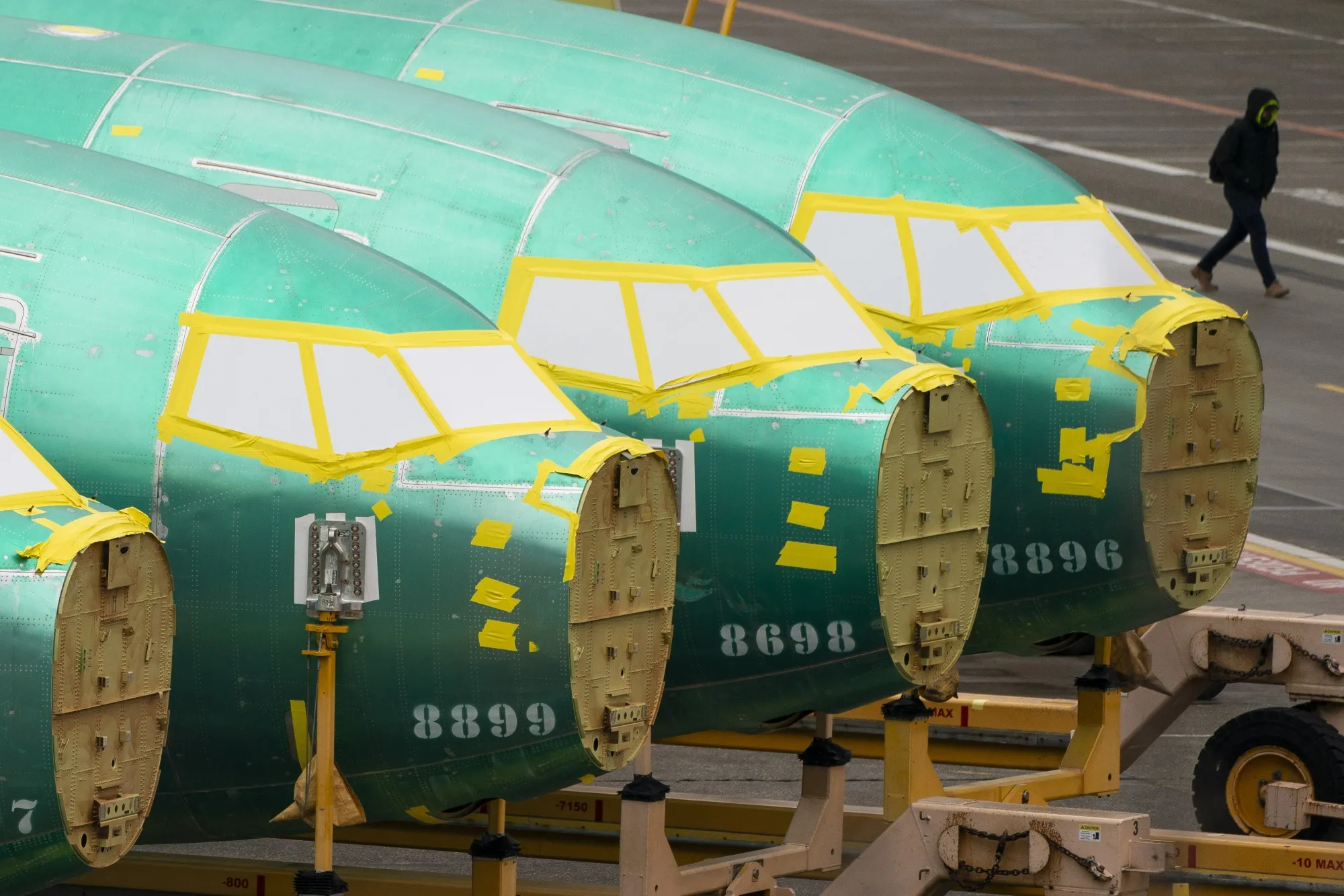 737 fuselages outside the Boeing&nbsp; manufacturing facility in Renton.