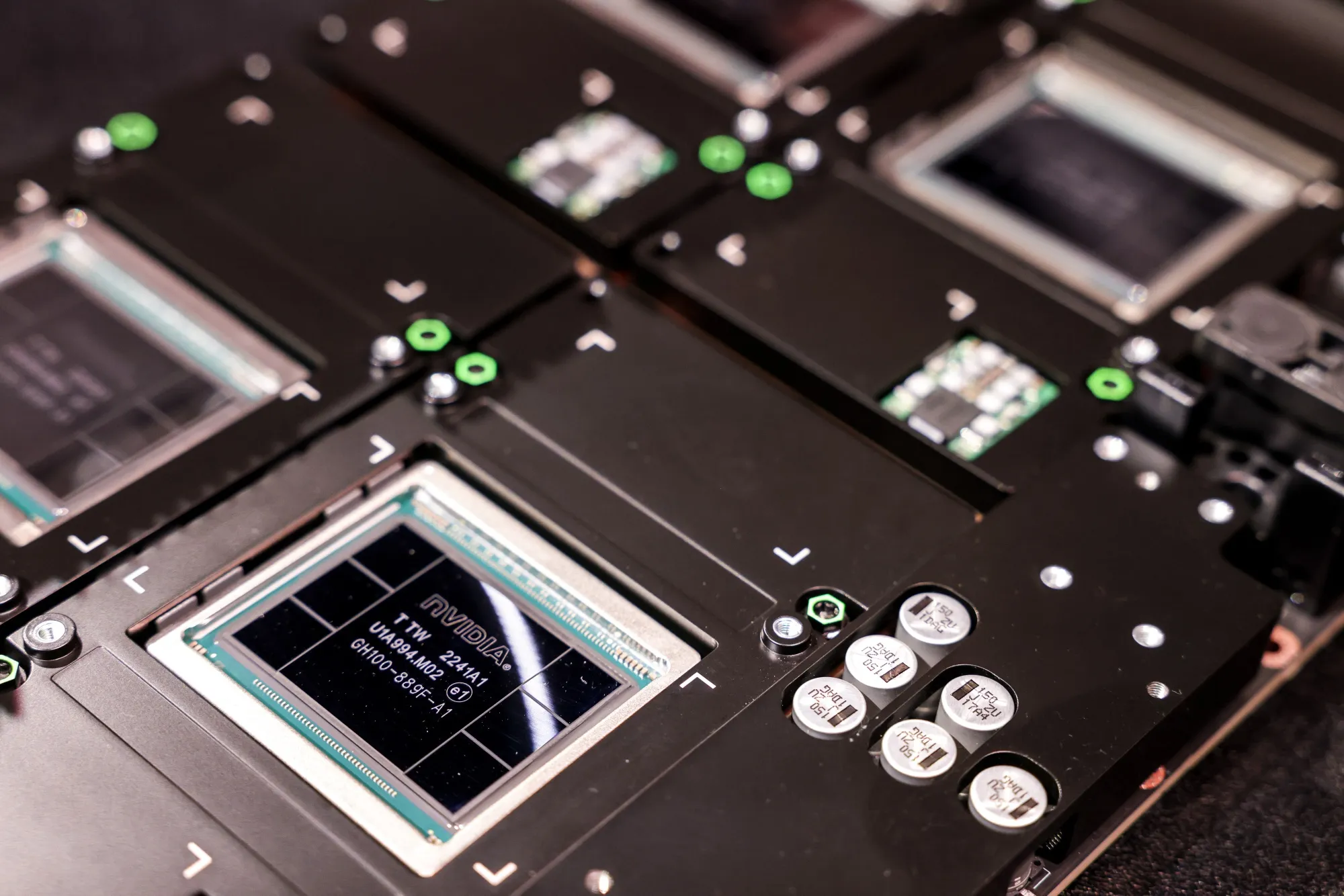 A Nvidia Corp. chip during the Taipei Computex expo in Taipei, Taiwan, on Monday, May 29, 2023. In a two-hour presentation in Taiwan, Nvidia Corp. Chief Executive Officer Jensen Huang unveiled a new batch of products and services tied to artificial intelligence, looking to capitalize on a frenzy that has made his company the world's most valuable chipmaker.