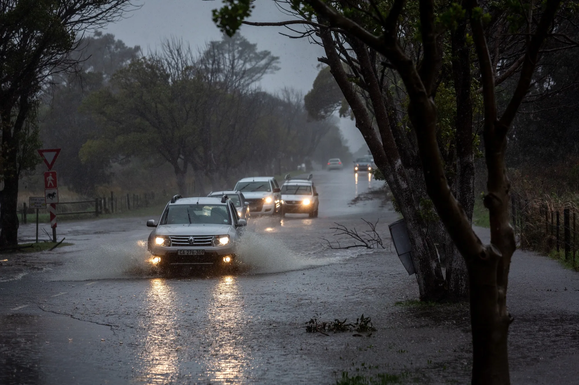 Automobiles on a flooded road in&nbsp;Cape Town, South Africa, on&nbsp;July 11.