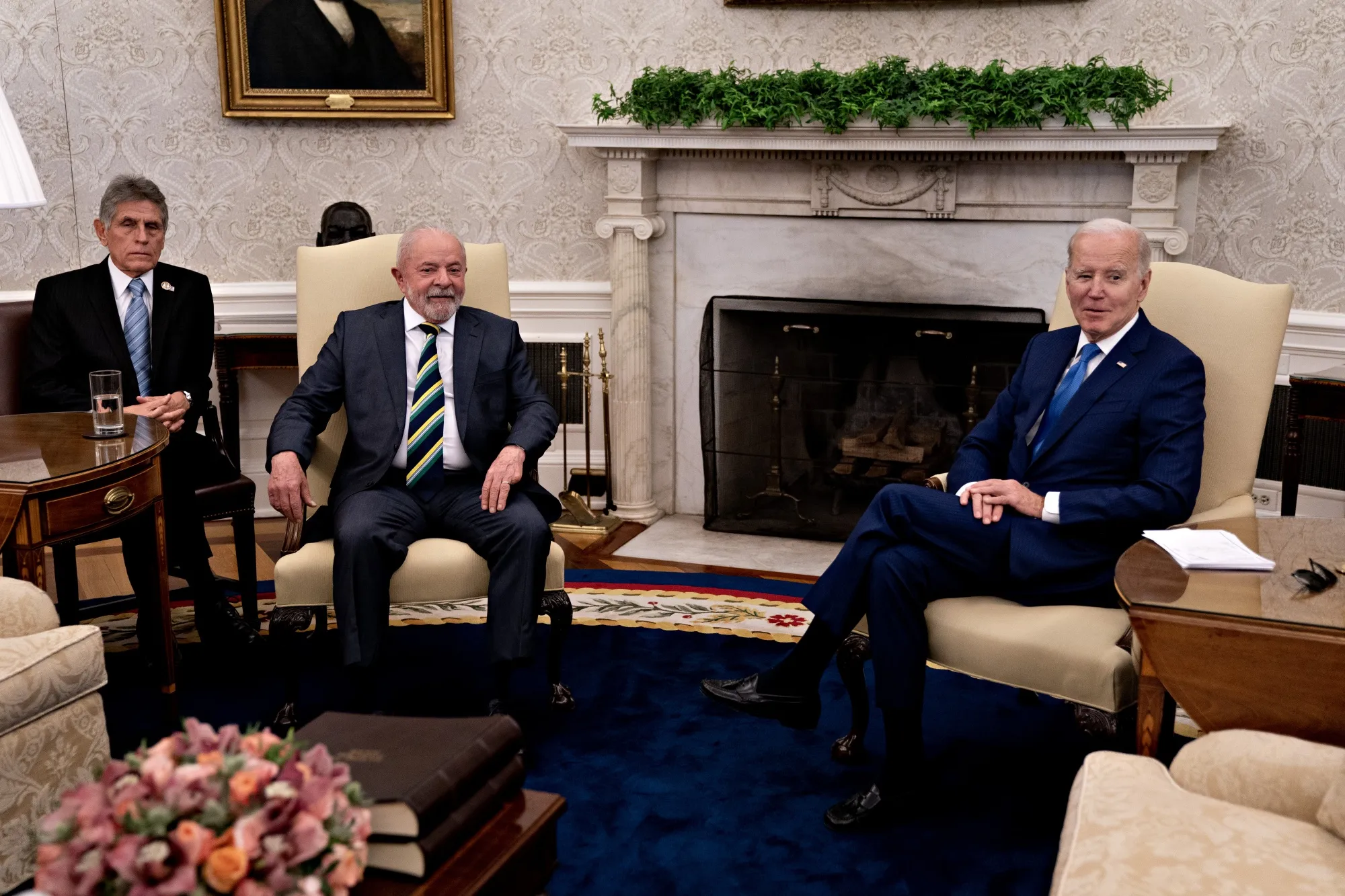 US President Joe Biden, right, meets Luiz Inacio Lula da Silva, Brazil’s president, in the Oval Office of the White House in Washington, DC, US, on Friday, Feb. 10, 2023.